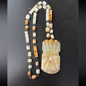Mexico Vintage Onyx Totem Necklace Art Deco Aztec carved stone from Sundance
